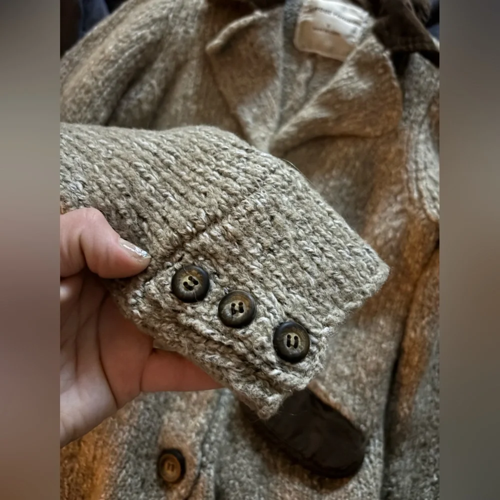 Dark Academia Button Down Wool Blend Sweater Jacket with Brown Corduroy Accents - Picture 9 of 9